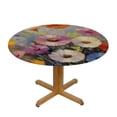 thumbnail image 3 of Awypu  Round Fitted Tablecloth Oil Painting Floral Flower Table Cloth with Elastic Edged Waterproof Wipeable Round Table Cover for Patio Parties Outdoor Decor White, 3 of 7