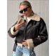 thumbnail image 3 of Chaqueta corta de piel sintética para mujer, Parkas de manga larga con solapa empalmada y cremallera, abrigos cálidos de invierno, ropa de calle alta, 3 of 5