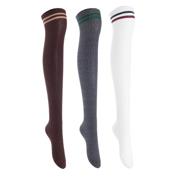 Lian Lifestyle Women's 3 Pairs Incredible Durable Super Soft Unique Over Knee High Thigh High Cotton Socks, Size US 6-9, JMYP1023 Coffee,Dark Grey,White