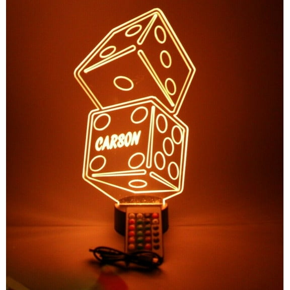 Games Role-Playing Chance Casino Dice Stack Craps Night Light Up LED Free Engraved Custom Name Personalized Desk Table Lamp Room Decor, With Remote, 16 Color Options, Dimmer, It's WOW, Great Gift