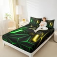 thumbnail image 4 of Feelyou Futuristic Gamepad Boys Bed Sheets, Green Yellow Abstract Line King Sheets, Modern Video Gaming Sheet Set, Breathable Home Decor, 4pcs, 4 of 7