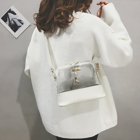 

Paiwinds Women Transparent Crossbody Bag Fawn Pendant Shell Shoulder Bag Messenger Bag