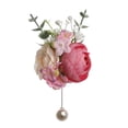 thumbnail image 2 of Vorkoi 6PCS Artificial Rose Boutonniere and Wrist Corsage Bracelet with Grasses Leaves for Groom Bride Groomsmen Bridesmaids Best Men at Wedding Party Prom Decoration, 2 of 2