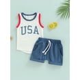 thumbnail image 3 of Musuos Baby Boys Summer Outfit Sets White Sleeveless Letter Print Vest + Blue Casual Shorts, 3 of 9