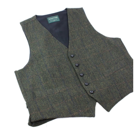 Tweed Vest Fullback Green 100% Wool from Ireland