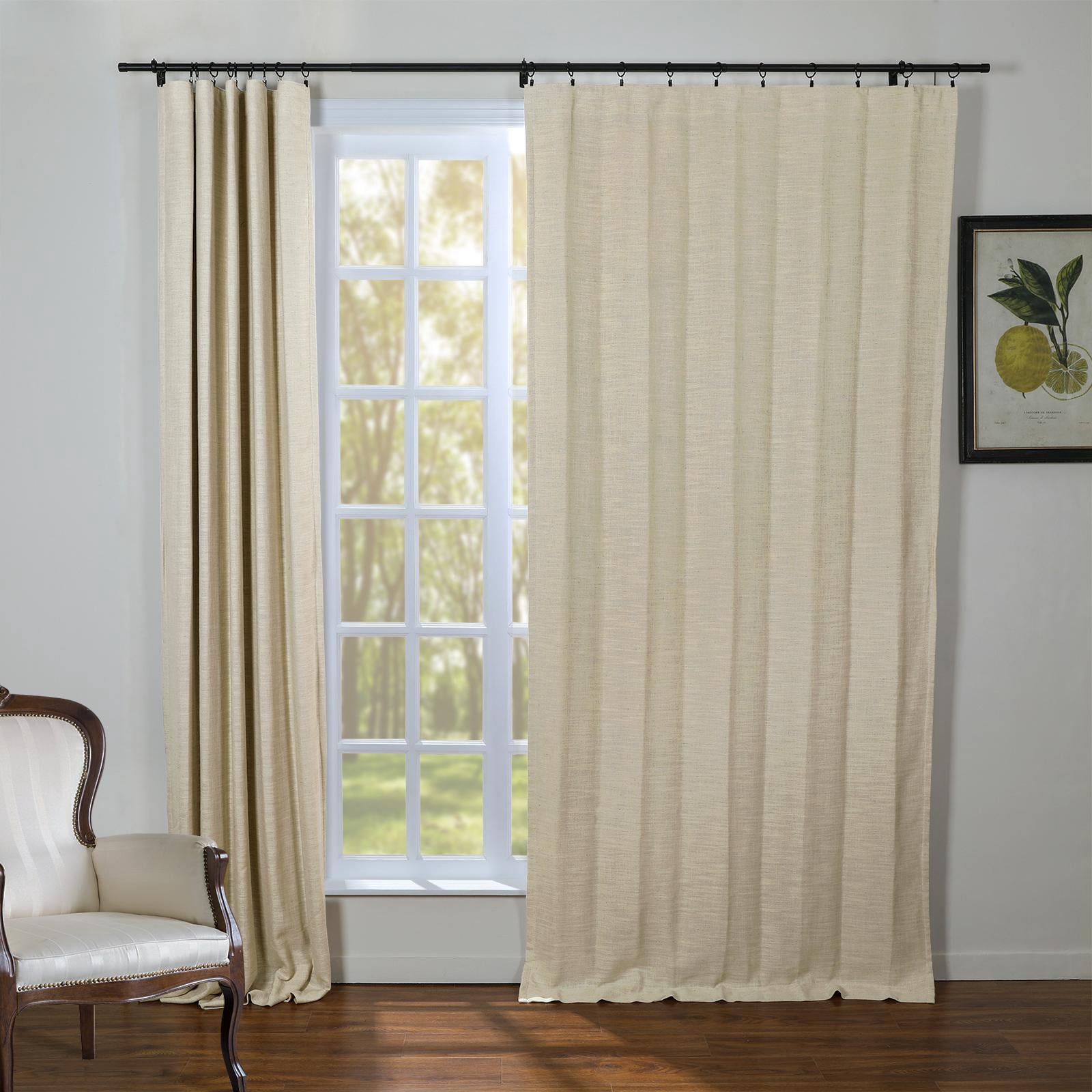 TWOPAGES Natural Linen Drape with Room Darkening Lined, Beige 50Wx96L Kyla Collection ( 1 Panel )