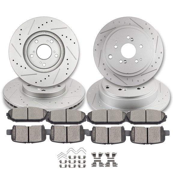 CCIYU Front Rear Drilled Slot Brake Rotors + Ceramic Pads with clip fit for 2003-2008 for Honda Pilot