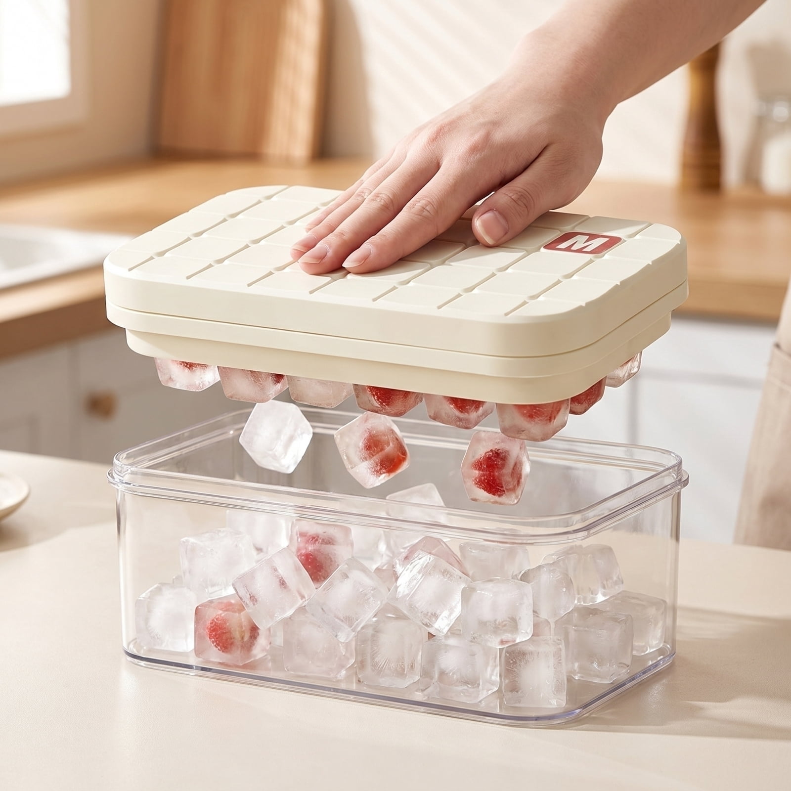 Cthrlog Ice Cube Mold Food Grade Household Press Tray Large Capacity Storage Box Refrigerator Homemade Ice Grid for Kitchen Party DIY 1 Pack
