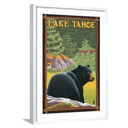 Art.com Bear in Forest - Lake Tahoe, California Art Print by Lantern Press, White Frame Wall Art, 23" x 29"
