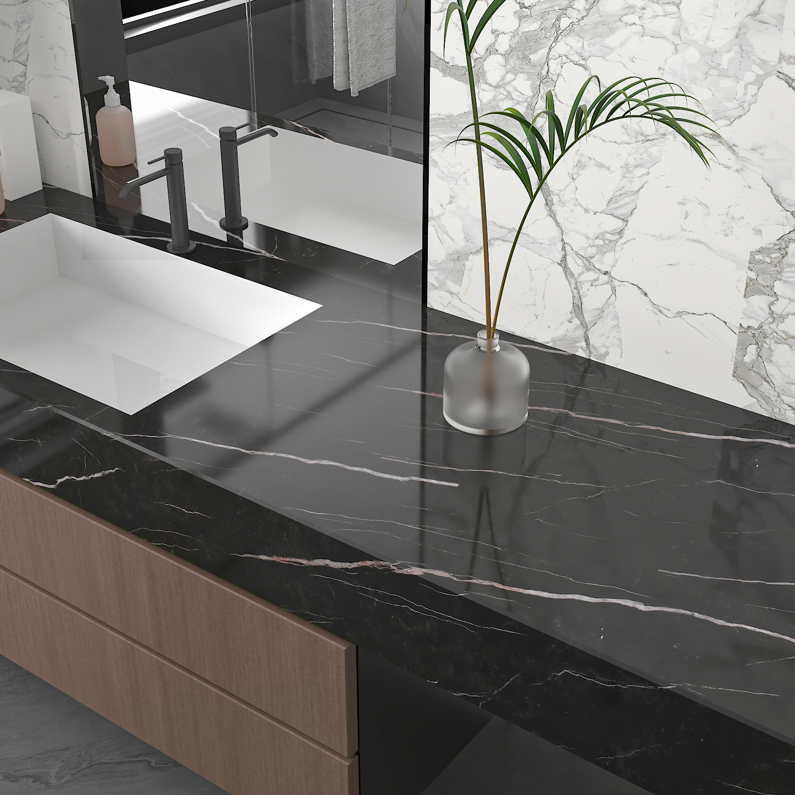 CHIHUT Light Black Marble Contact Paper for Countertop Waterproof Peel and Stick Marble Wallpaper for Bathroom Glossy Wall Paper Self Adhesive Removable Vinyl Roll for Kitchen Cabinet 12"x100"
