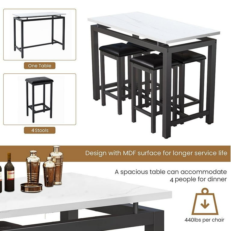 Counter Height Table Set of 5 Breakfast Bar Table and Stool Set Minimalist Dining Table with Backless Stools Wood Top Pub Table Chair Set for Kitchen Apartment Bistro Space Saving