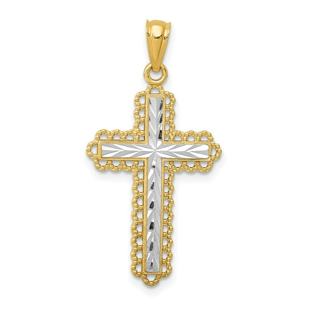 AA Jewels - Solid 14k Yellow Gold Two Toned Diamond-cut Budded Cross ...