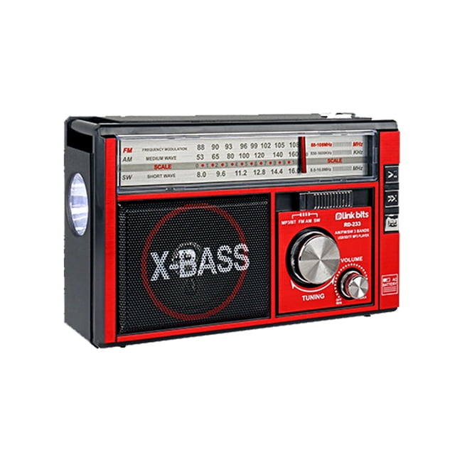 Bocina Bluetooth Portátil Radio AM/FM con X-BASS, Carga Solar y Lámpara de Emergencia Rojo. LINK BITS RD-233