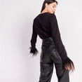 thumbnail image 5 of Inevnen Women's Long Sleeve Basic Top Feather Trim Slim T- Shirt Faux Fur Blouse, 5 of 6