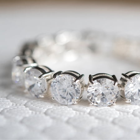 Stunning Round Cut Cubic Zirconia Tennis Bracelet - 7 inch Sparkling Crystal Statement Piece Jewelry Bracelet Silver