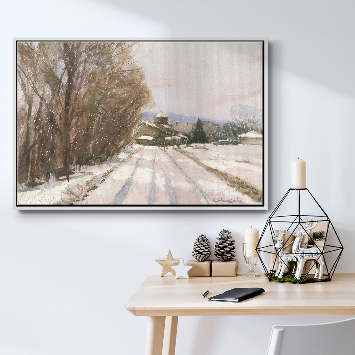 Indian Orchard Greek Orthodox Church - Framed Gallery Wrapped Holiday Canvas - 27 x 41 - White Frame