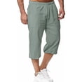 thumbnail image 5 of Men's Cotton Linen Pants 3/4 Quarter Waistband Loose Pant Casual Solid Color Drawstring Cropped Pants with Pockets, 5 of 6
