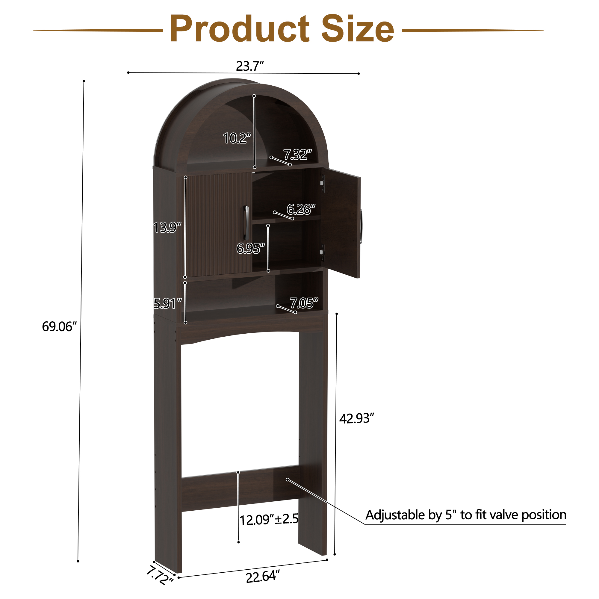 HARIPUL Over Toilet Storage Cabinet, Bathroom Space Saver Organizer with Doors and Shelves, Freestanding, Black