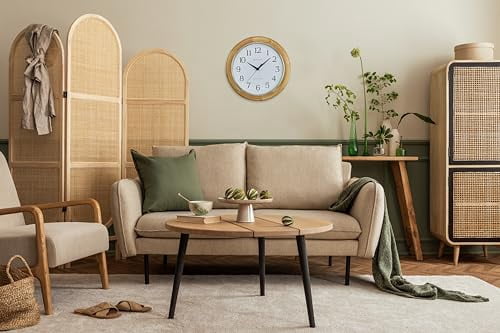 Bulova Wooden Atomic analog wall clock, C5005 Atomic Time 2, sets automatically, quartz battery.