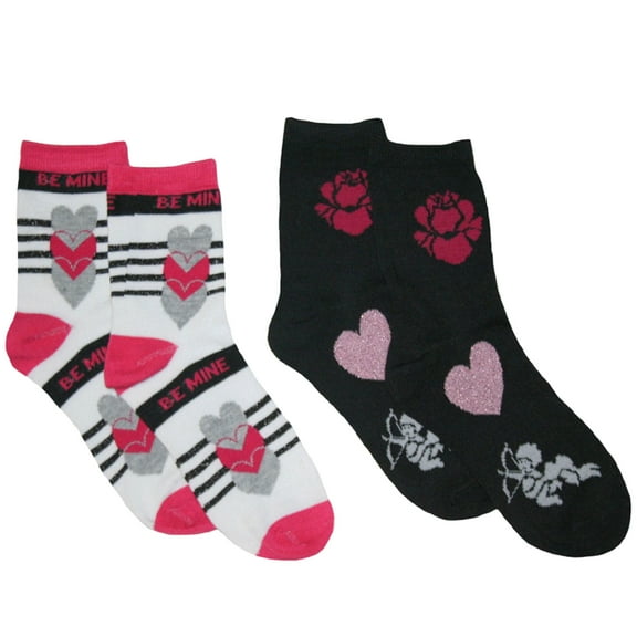 Women's 2pk Valentines Day Crew Socks (Be Mine Cupid)