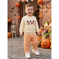 thumbnail image 3 of RUINIXCW Toddler Baby Boy Halloween Outfit Infant Baby Boy Fall Winter Clothes Ghost Holding Pumpkin Embroidery Long Sleeve Sweatshirt and Plaid Jogger Pants Set, 3 of 9