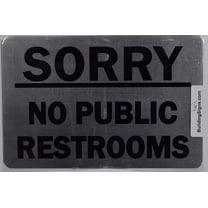 NO Public Restroom with Image Sign (Aluminium, Silver/Black,Size 6X9).