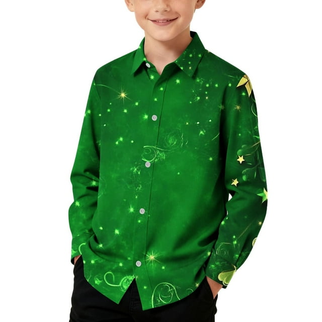 Blusa y camisa de manga larga con cuello vuelto para niños, camisa informal de moda para niños y niñas, camisa de manga larga con estampado del Día de San Patricio, camisa de manga larga con cuello vu