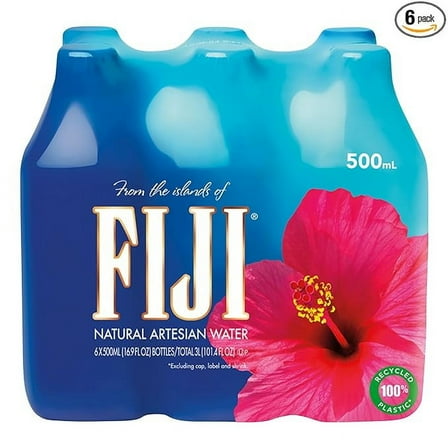 1x FIJI Natural Artesian Bottled Water 500 mL / 16.9 Fl Ounce (Pack of 6) - 100% Recycled Plastic