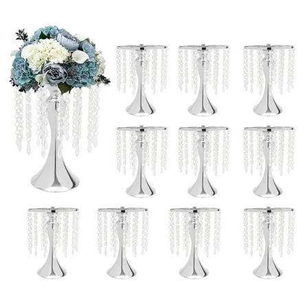 Set of 10 Flower Stands Crystal-like Tabletop Modern Silver for Wedding Home Decor Centerpiece Displays