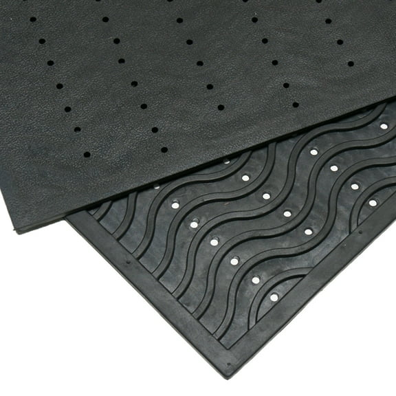 Rubber-Cal "Dura-Scraper Wave" Commercial Entrance Mat - 3/8 in x 24 in x 36 in - Black Rubber Doormat