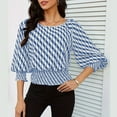 thumbnail image 2 of 3/4 Length Sleeve Womens Tops Work Blouses Dressy Casual Elastic Waist Babydoll Blouses with Smocked Cuffs, 2 of 9