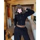 thumbnail image 3 of CORIRESHA Women's Y2K Trend Short Slim Long Sleeve Zipper Contrast Color Faux Fur Hooded Jacket, 3 of 3