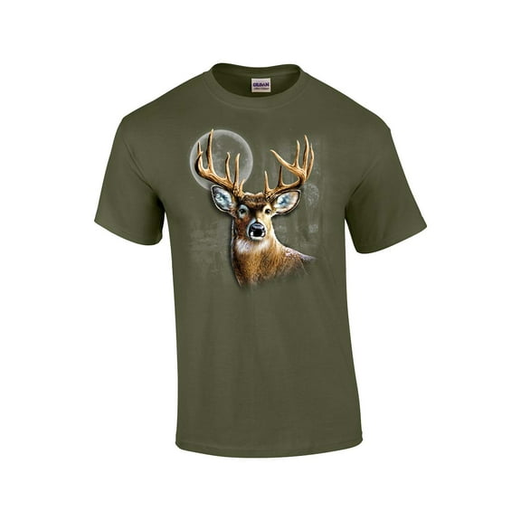 Whitetail Deer in Wilderness Adult Short Sleeve T-shirt-Military-Small