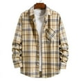 thumbnail image 2 of Men's Regular Fit Plaid Flannel Shirts Button Down Shirts Long Sleeve Cuffed Shirts  Lightweight Fall Jackets Khaki M, 2 of 5