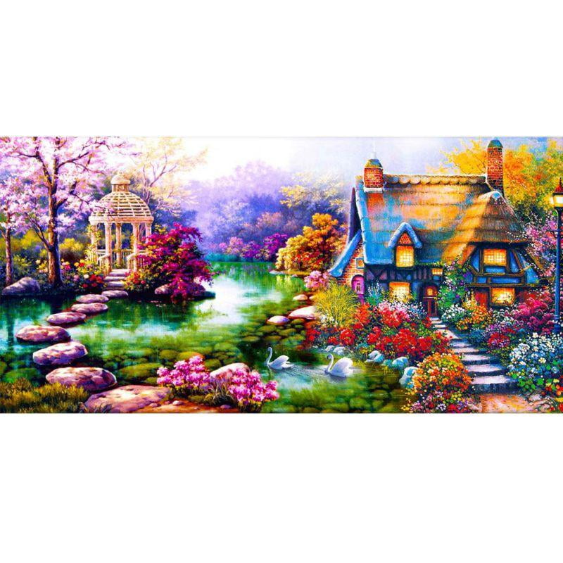 Nature Diamond Landscape Painting 5D Flowers And Tress Pattern Mosaic Embroidery