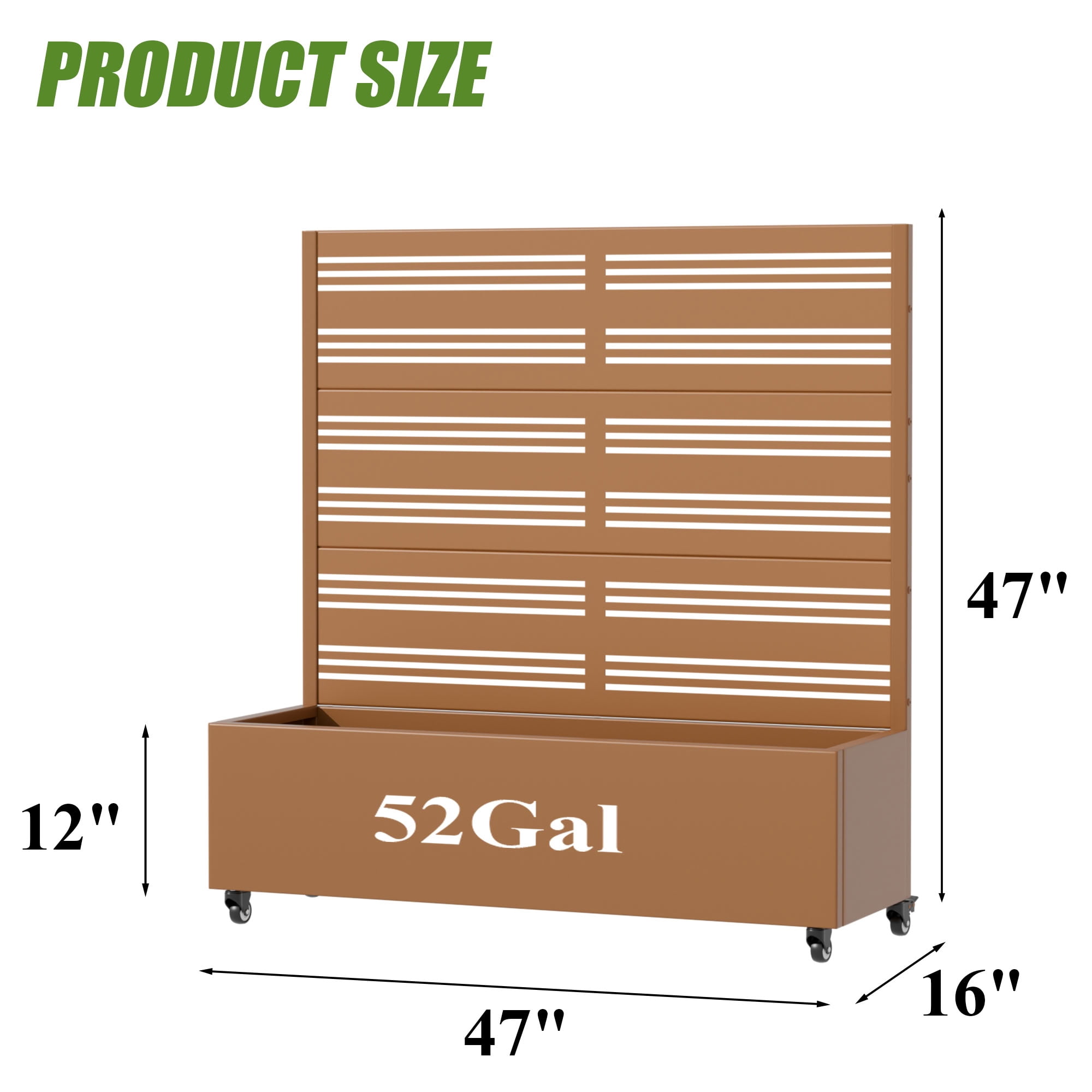 MAYEERTY 3 Panels Outdoor Metal Planter Box, Durable Weather-Resistant Planter, Decorative Metal Flower Box for Patio, Balcony, Garden