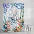 thumbnail image 4 of Summer Ocean Octopus Shower Curtain, 72" x 72", Nautical Colorful Sea Fish Coral Starfish Seashell Waterproof Bathroom Curtain Washable Shower Curtain Set with 12 Hooks, 4 of 8