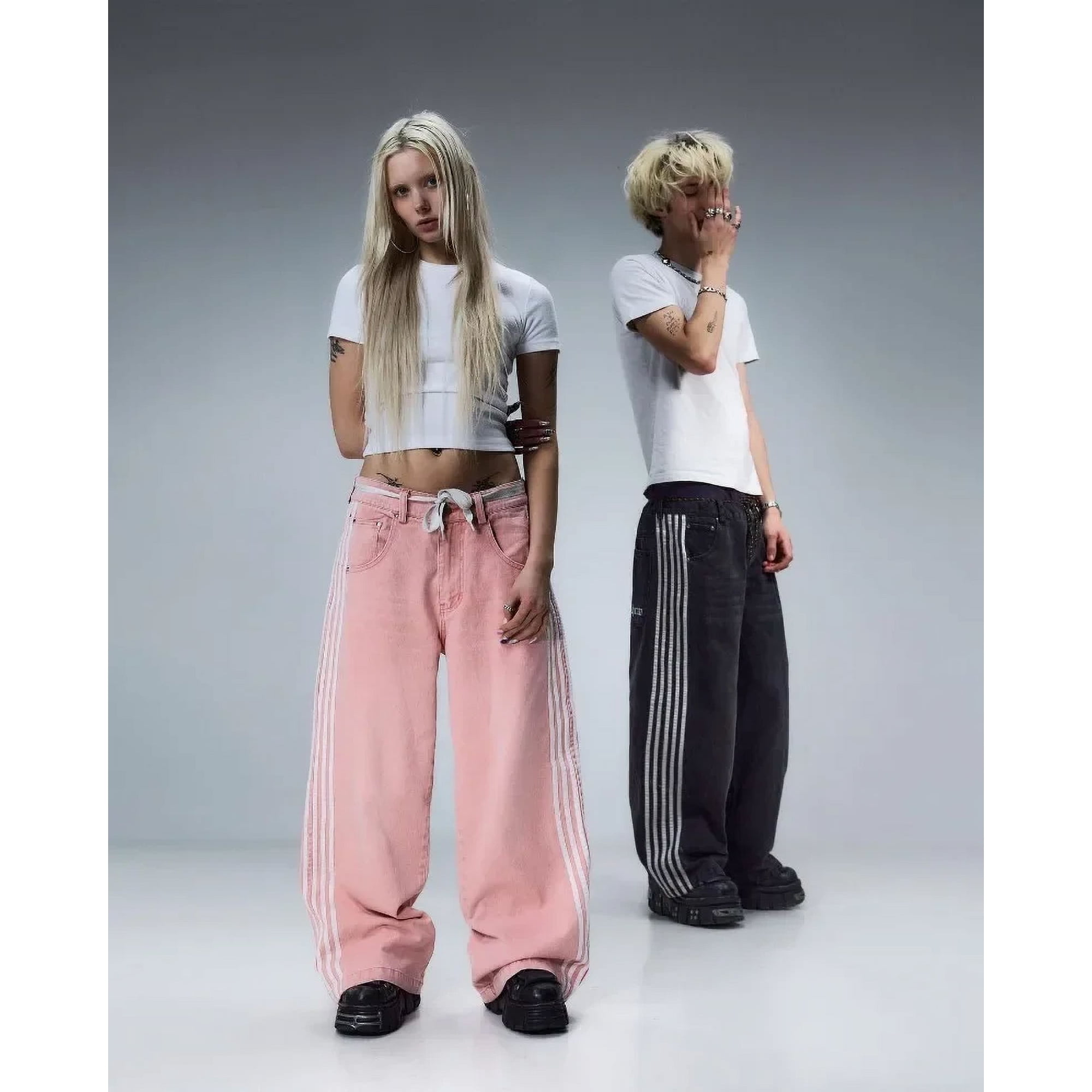Pantalon De Survêtement Femme Ample à Jambe Droite - Coupe Large, Rayé, Avec Poches - Confortable Pour Le Sport Et Le Quotidien