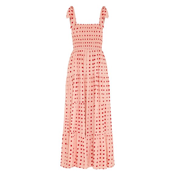 Women Printed Slip Dress, Adults Summer Sleeveless Tie Up Boat Neck Maxi One-piece