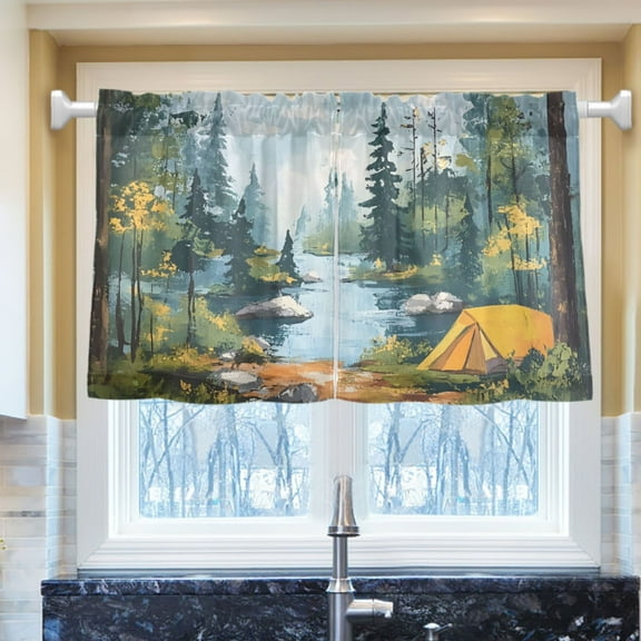 Ryvnso Watercolor Forest Half Curtains Sets Tier 2 Panels Short Curtain Rod Pocket 27"W x 24"L