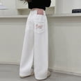 thumbnail image 4 of TOWED22 Girl’s Elastic Waist Jeans Straight Leg Demin Pants Casual Stretch Long Pants with Pockets White,7-8 Y, 4 of 7