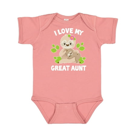 

Inktastic Cute Sloth I Love My Great Aunt with Green Leaves Gift Baby Boy or Baby Girl Bodysuit
