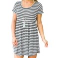 thumbnail image 1 of High Waist Striped Print Short Sleeve Casual Mini Dress, 1 of 2