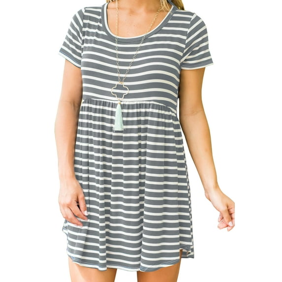 High Waist Striped Print Short Sleeve Casual Mini Dress