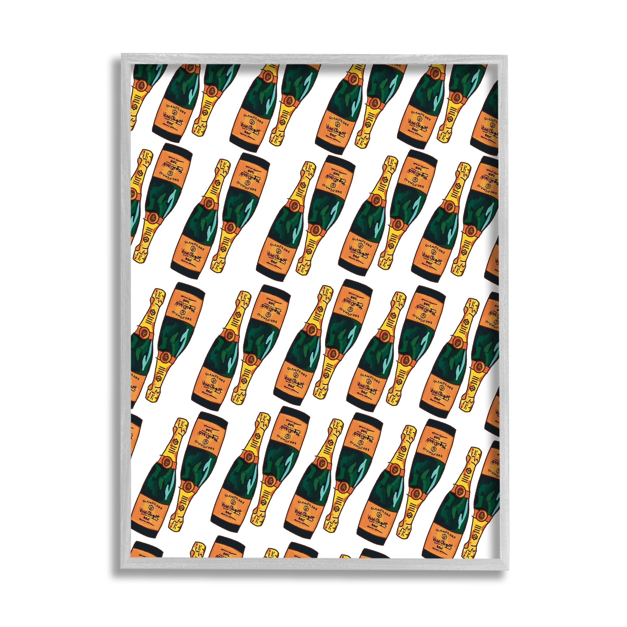 Stupell Industries Pair Champagne Bottles Pattern Arrangement Alcohol Drink Graphic Art Gray Framed Art Print Wall Art, Design by Amelia Noyes