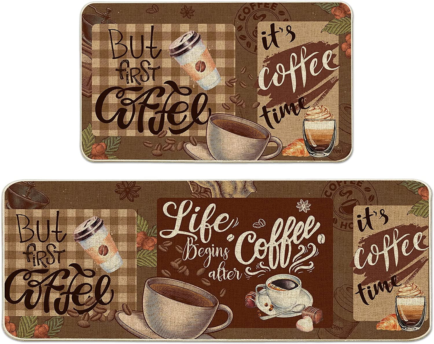 aoselan Coffee Kitchen Rugs and Mat Set of 2 , Coffee Decor Farmhouse