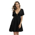 thumbnail image 3 of WBQ Women's Deep V Neck Bathing Suit Cover Up Short Sleeve Swimwear Swimsuit Loose Summer Beach Dress Beachwear Black S-2XL, 3 of 8