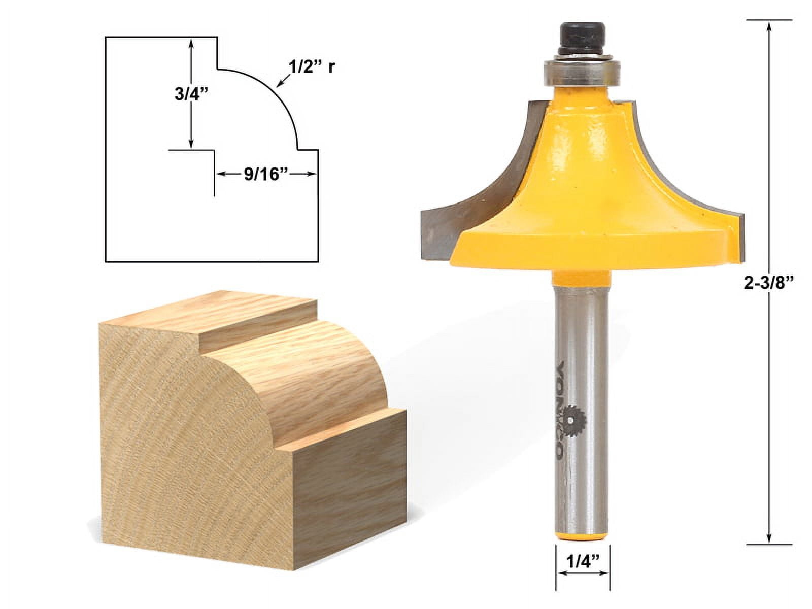 Yonico 13322q 3 Bit Edge Molding Router Bit Set with Large Designer 1/4' Shank