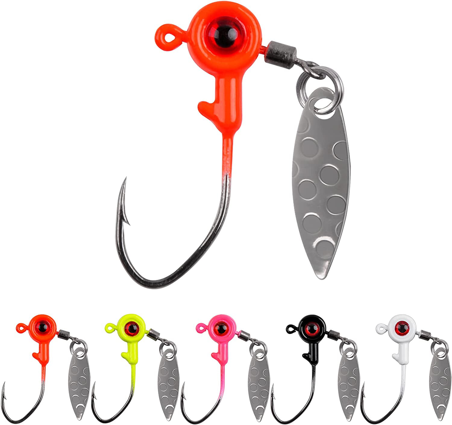 Crappie Jig Heads Fishing Hooks Kit,25pcs Underspin Lures Jig Head with  Spinner Blade Eye Ball Painted Fishing Jigs for Bass Trout Saltwater  Freshwater 1/16oz 1/8oz 3/16oz 