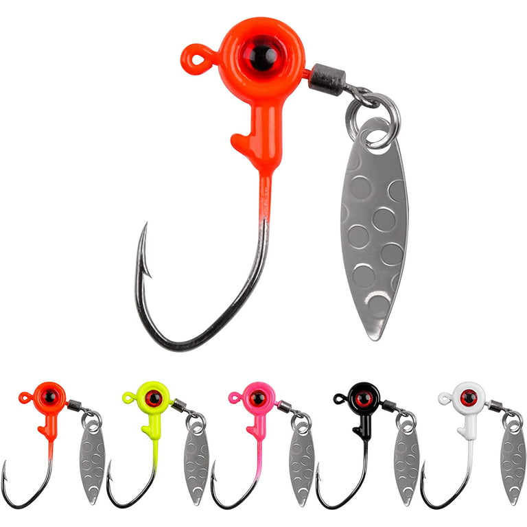 Crappie Fishing Jig Heads Kit,25pcs Underspin Lures Jig Head with Spin  Blade Eye Ball Painted Jigs Hooks
